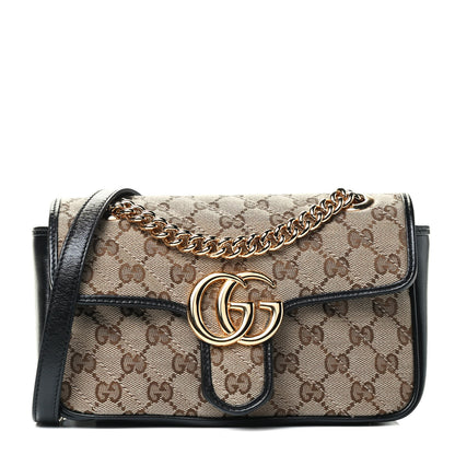 Gucci Monogram Matelasse Diagonal Mini GG Marmont Shoulder Bag Beige Black 1 of 4