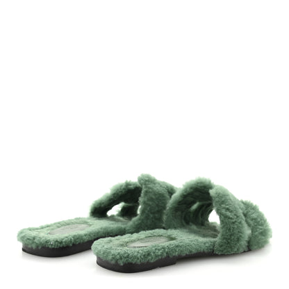 Hermes Woolskin Oran Sandals 36 Vert Anglais 5 of 9