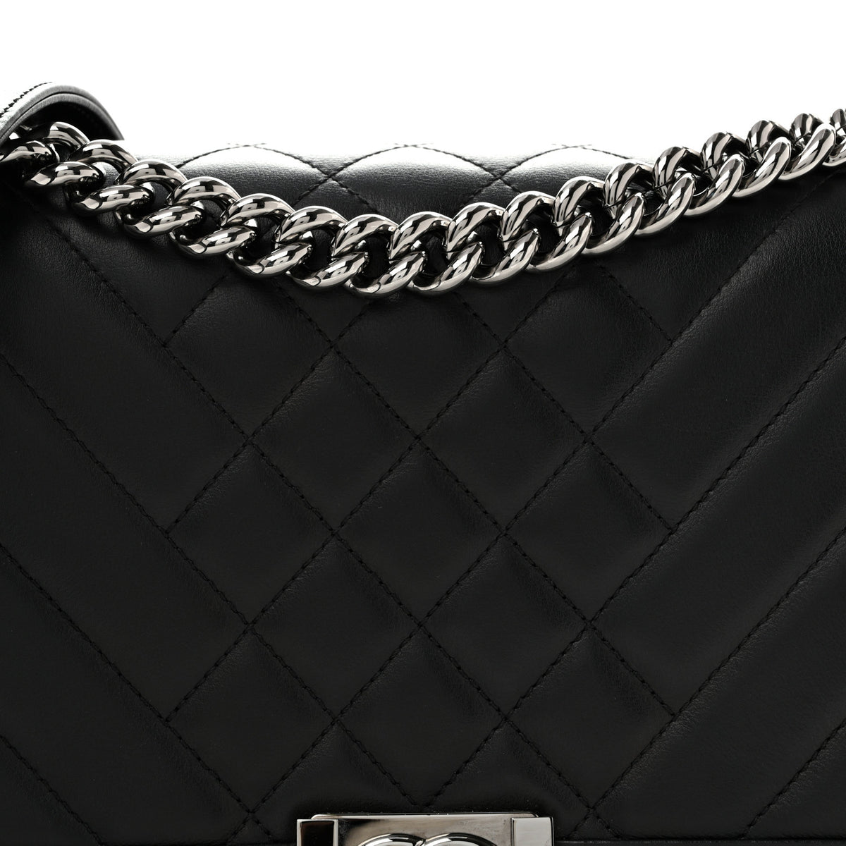 Chanel Calfskin Chevron Quilted  New Medium Boy Flap Black 8 of 12