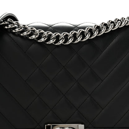 Chanel Calfskin Chevron Quilted  New Medium Boy Flap Black 8 of 12