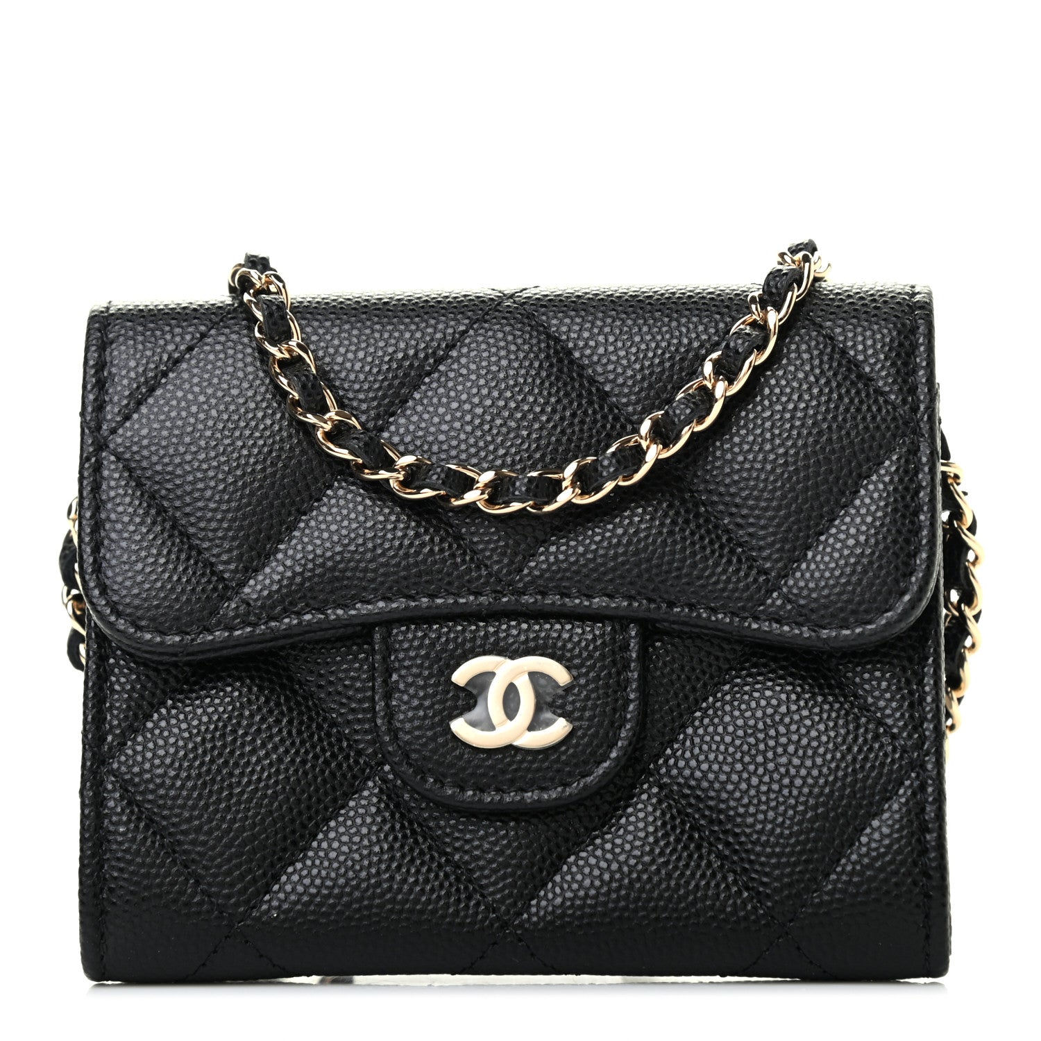 Chanel Caviar Quilted Flap Card Holder On Chain Black 1 of 8