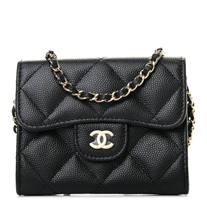 Chanel Caviar Quilted Flap Card Holder On Chain Black 1 of 8