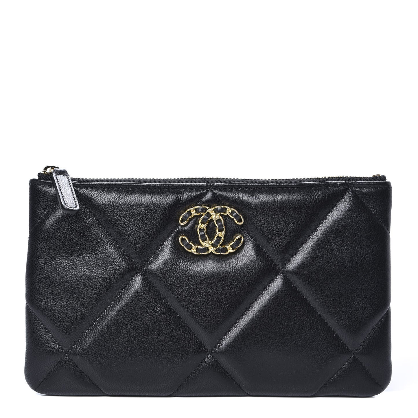 Shiny Goatskin Quilted Small 19 Pouch Black