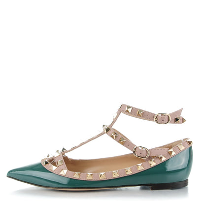 Valentino Garavani Patent Rockstud Cage Ballerina Flats 34.5 Green Poudre 1 of 8