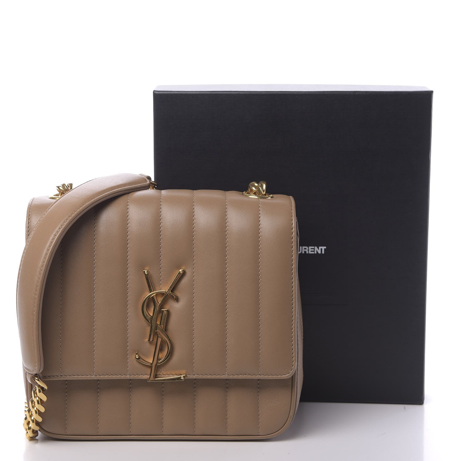 Saint Laurent Lambskin Matelasse Monogram Medium Vicky Chain Bag Brown 10 of 10