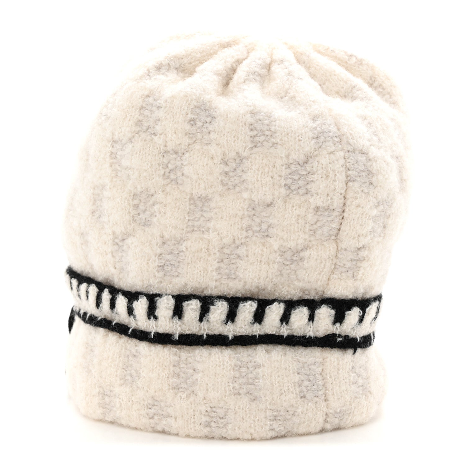 Chanel Cashmere Wool Silk CC Beanie Hat White Grey Black 3 of 8