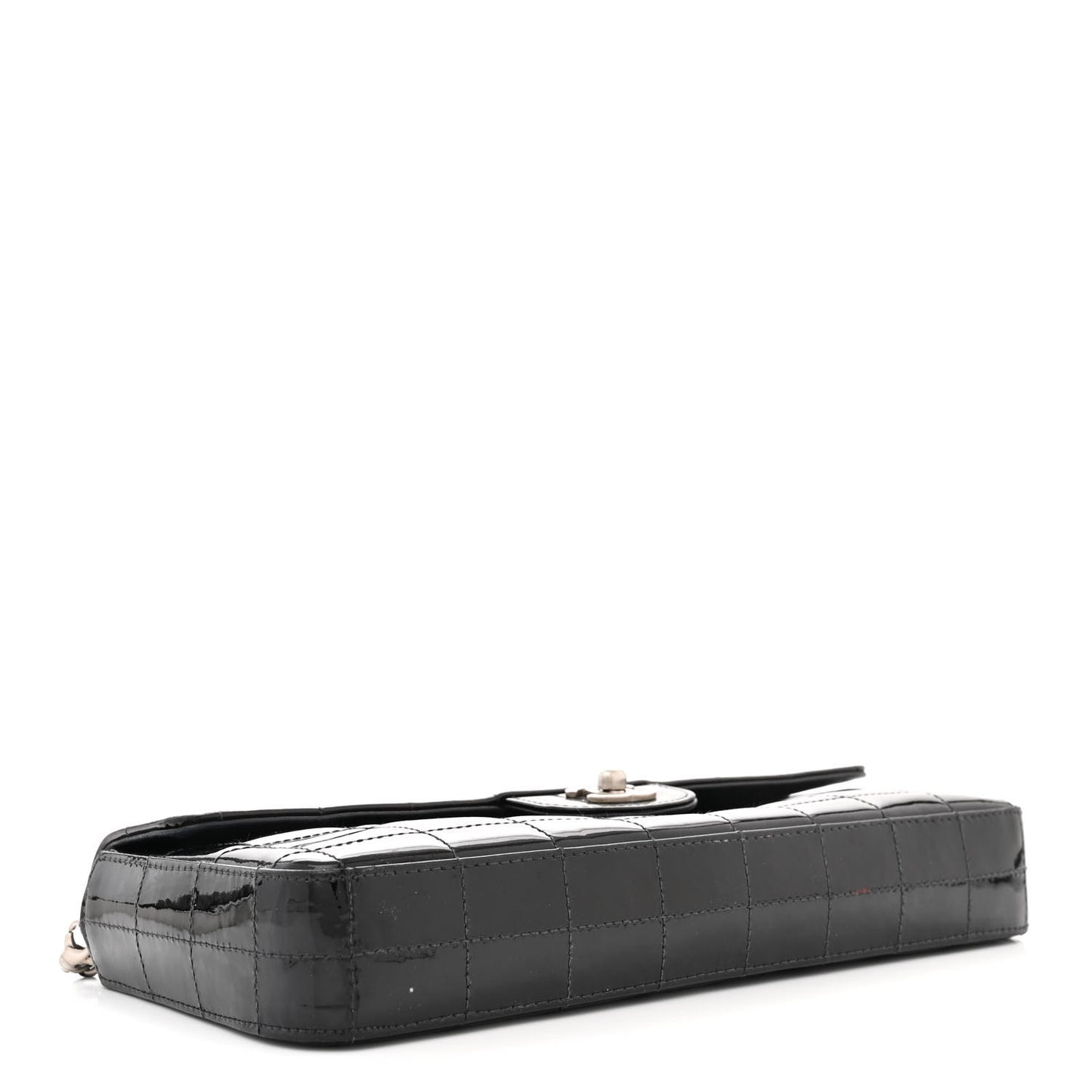 Patent Quilted East West Chocolate Bar Flap Black