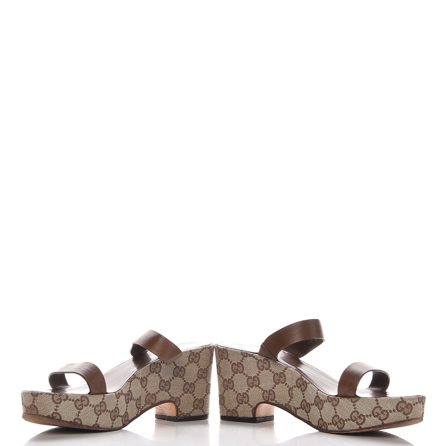 Gucci Monogram Calfskin Wedge Sandals 7 Brown 5 of 9