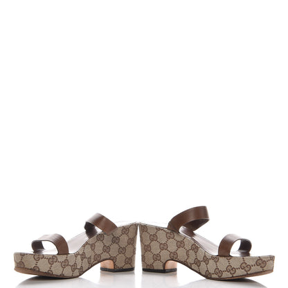 Gucci Monogram Calfskin Wedge Sandals 7 Brown 5 of 9