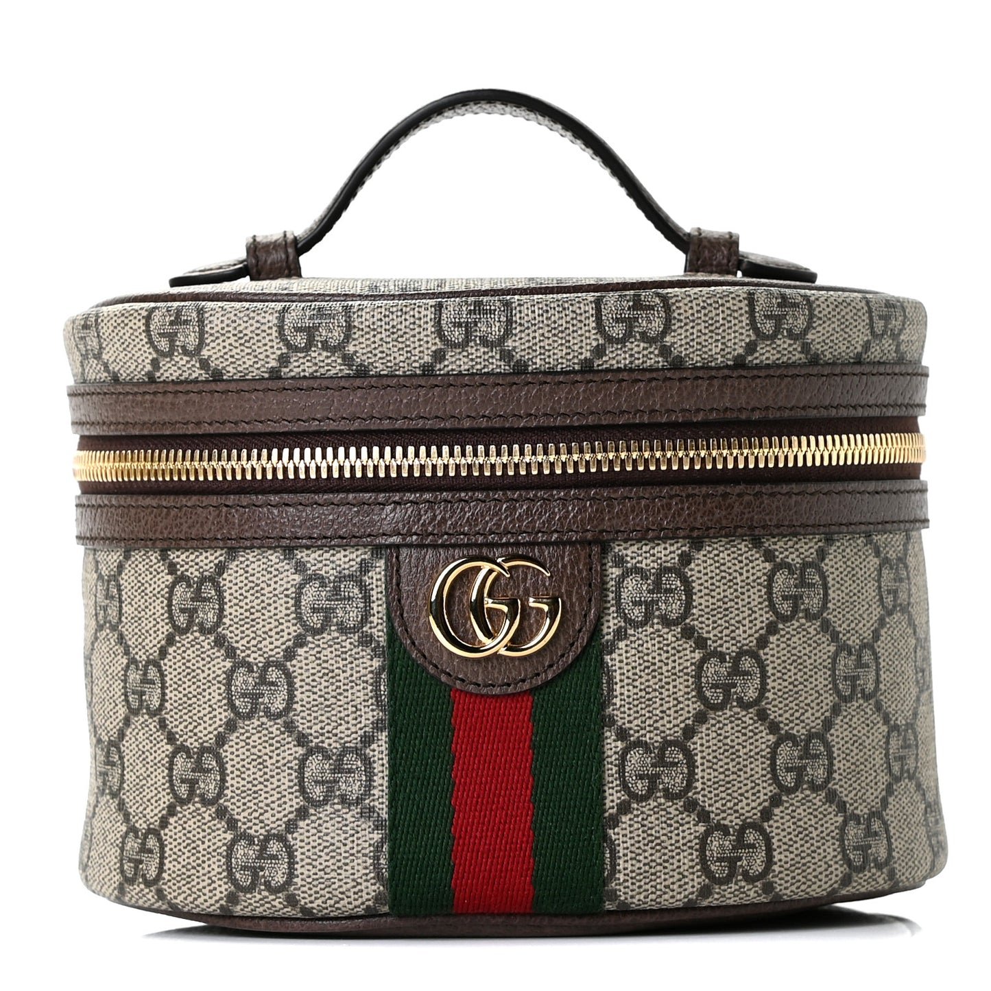 GG Supreme Monogram Textured Calfskin Web Ophidia Vanity Cosmetic Case Beige Ebony New Acero