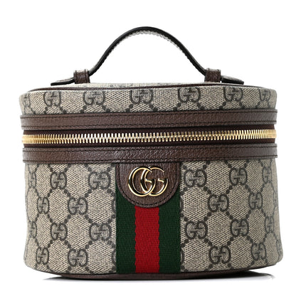 Gucci GG Supreme Monogram Textured Calfskin Web Ophidia Vanity Cosmetic Case Beige Ebony New Acero 1 of 10
