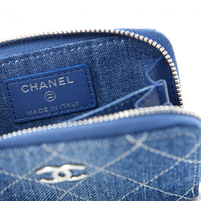 Chanel Denim Quilted Zip Coin Purse Blue 6 of 8