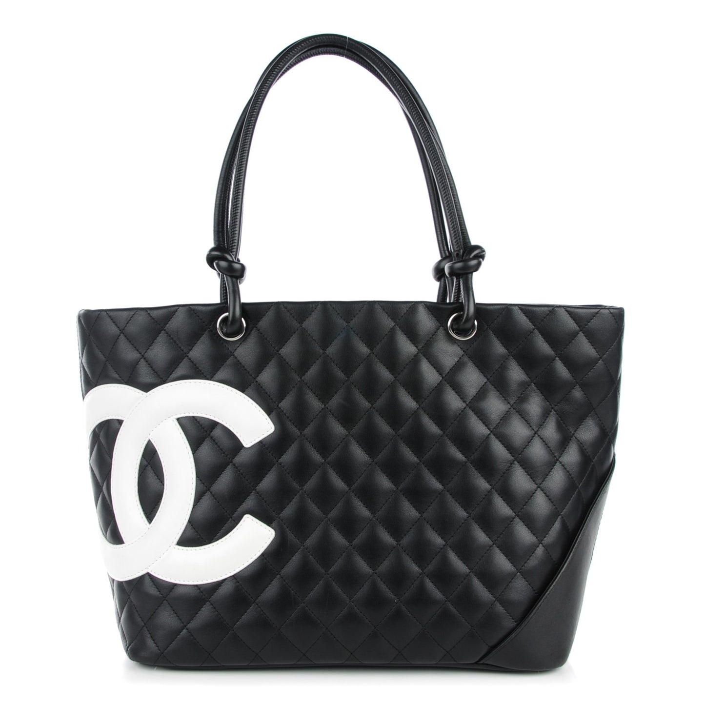 Calfskin Quilted Large Cambon Tote Black White