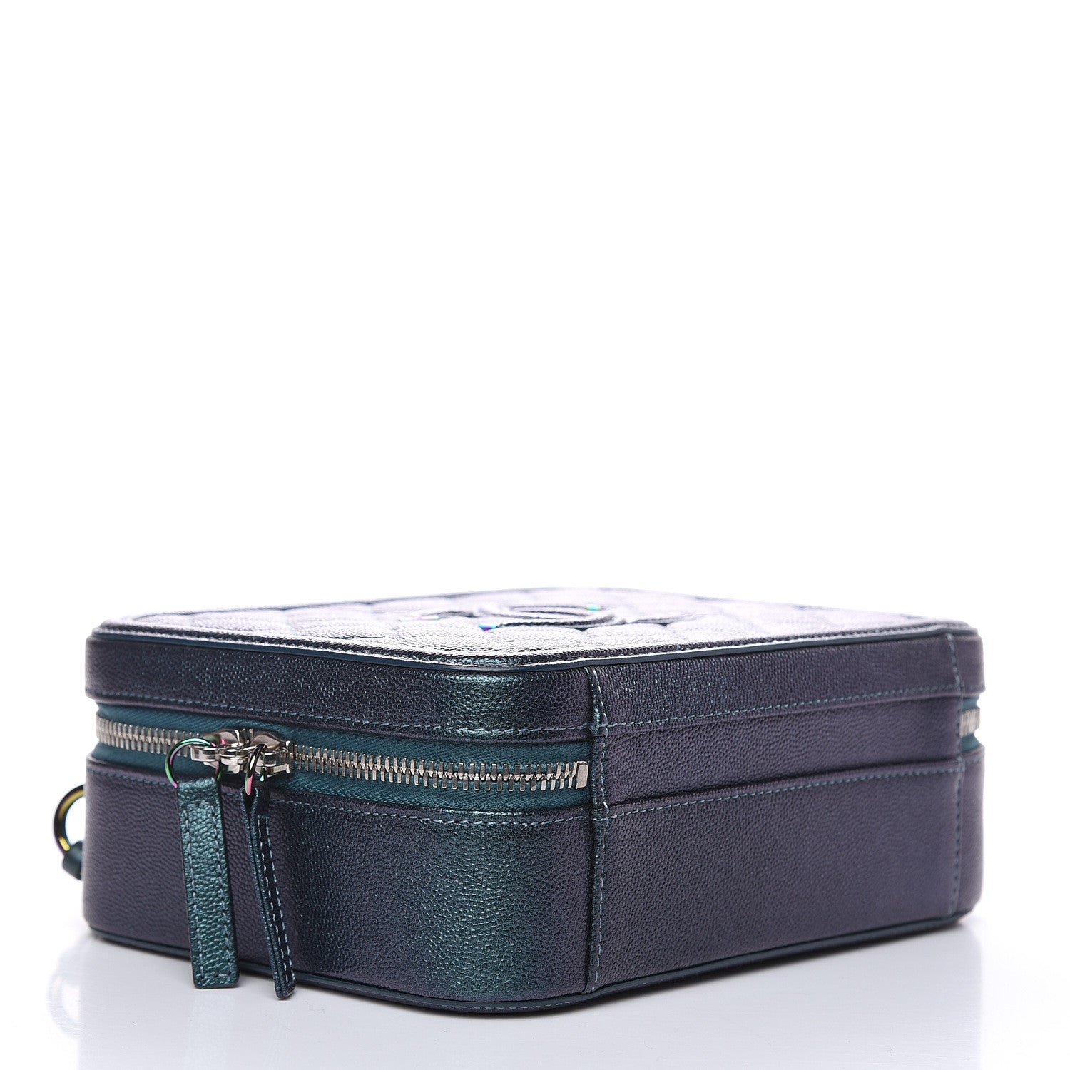 Chanel Iridescent Caviar Quilted Medium CC Filigree Vanity Case Dark Turquoise 4 of 10