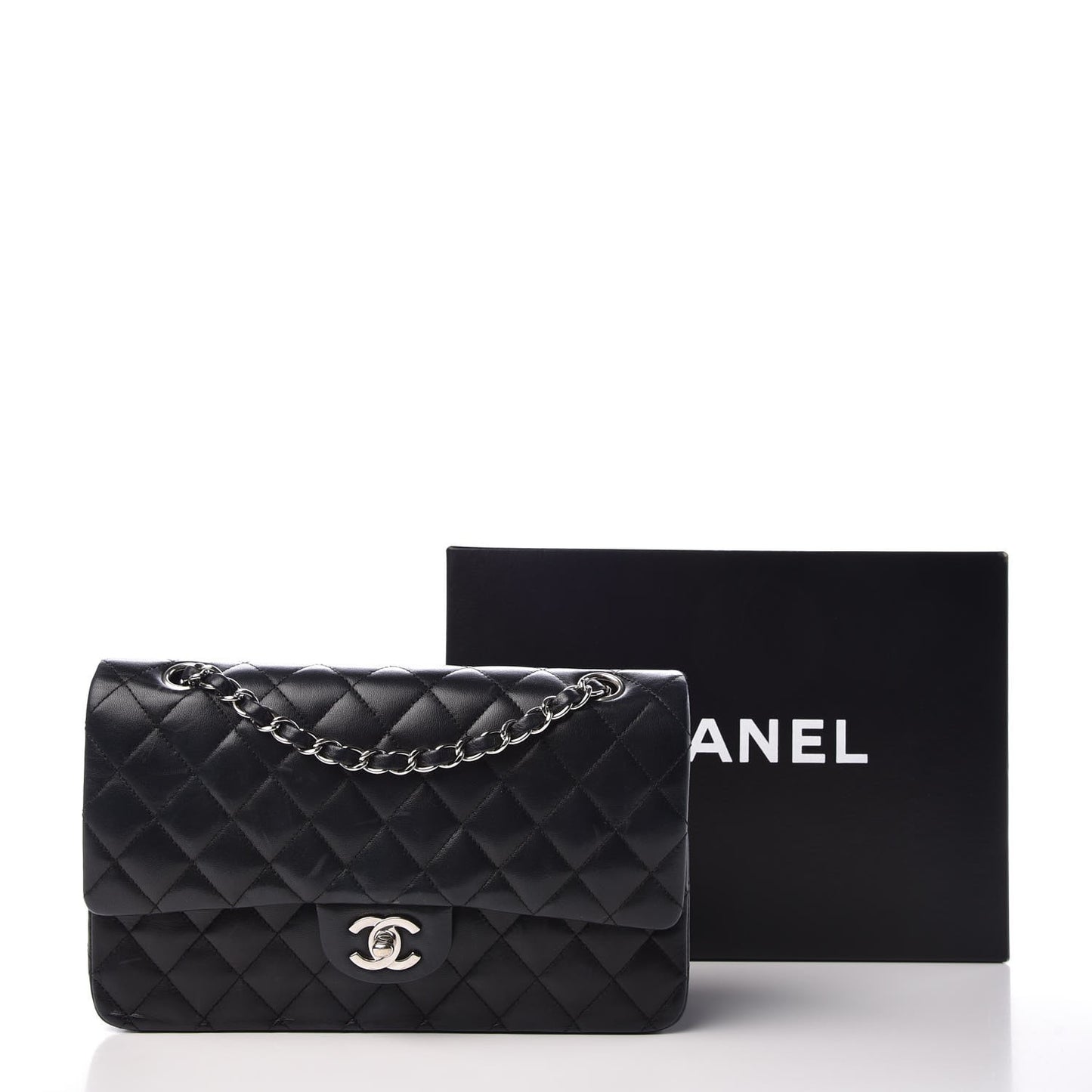 Lambskin Quilted Medium Double Flap Black