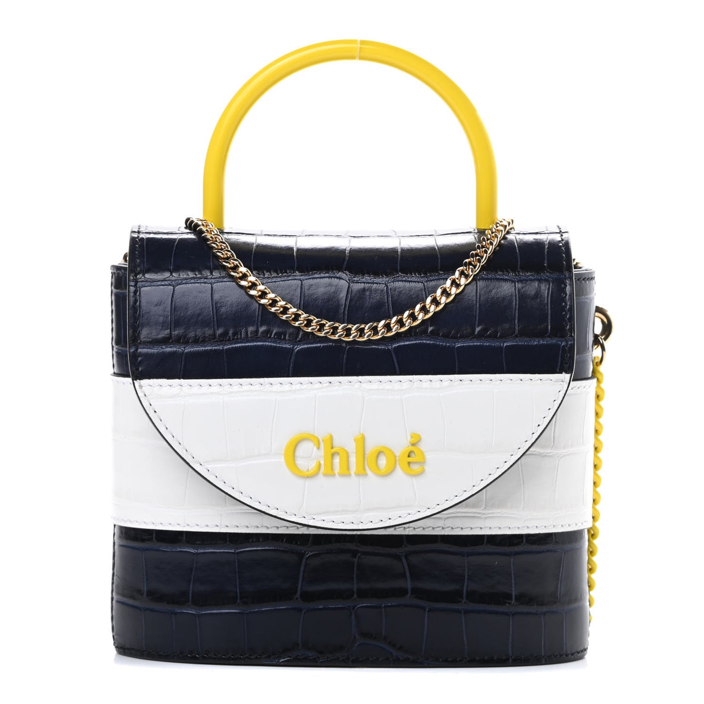 Calfskin Crocodile Embossed Small Aby Lock Full Blue
