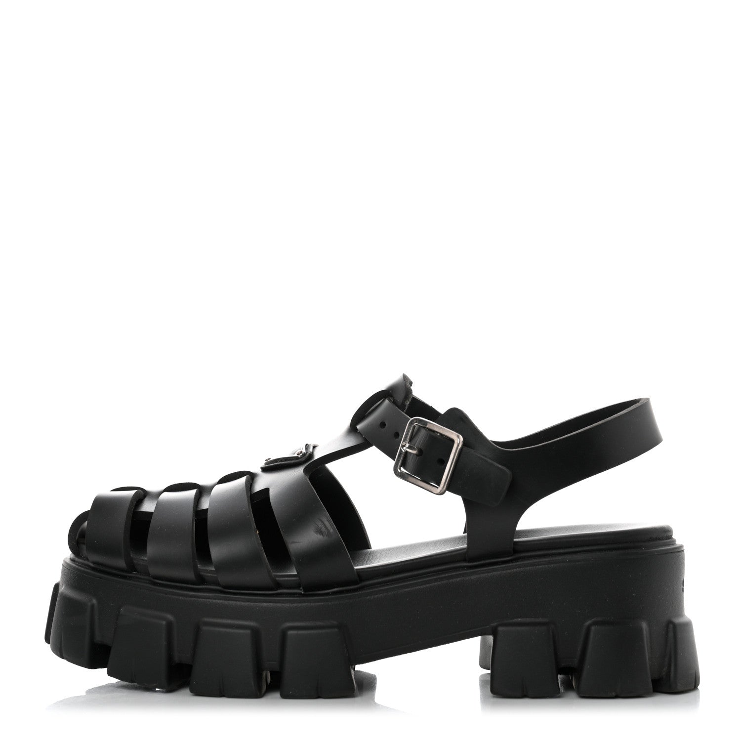 Prada Foam Rubber Triangle Logo Monolith 55mm Cage Sandals 40 Black 1 of 8