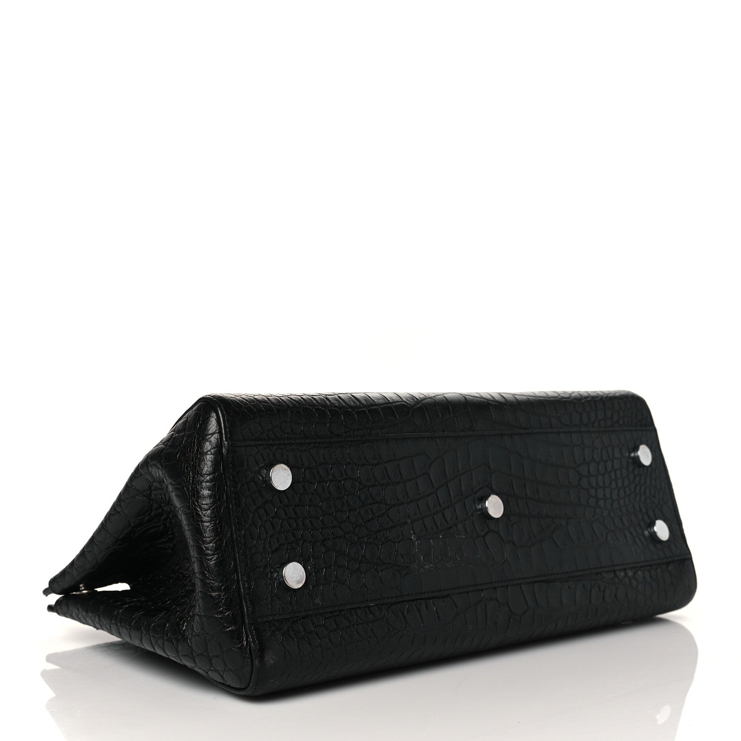 Saint Laurent Calfskin Crocodile Embossed Medium Cabas Rive Gauche Black 4 of 11