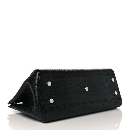 Saint Laurent Calfskin Crocodile Embossed Medium Cabas Rive Gauche Black 4 of 11