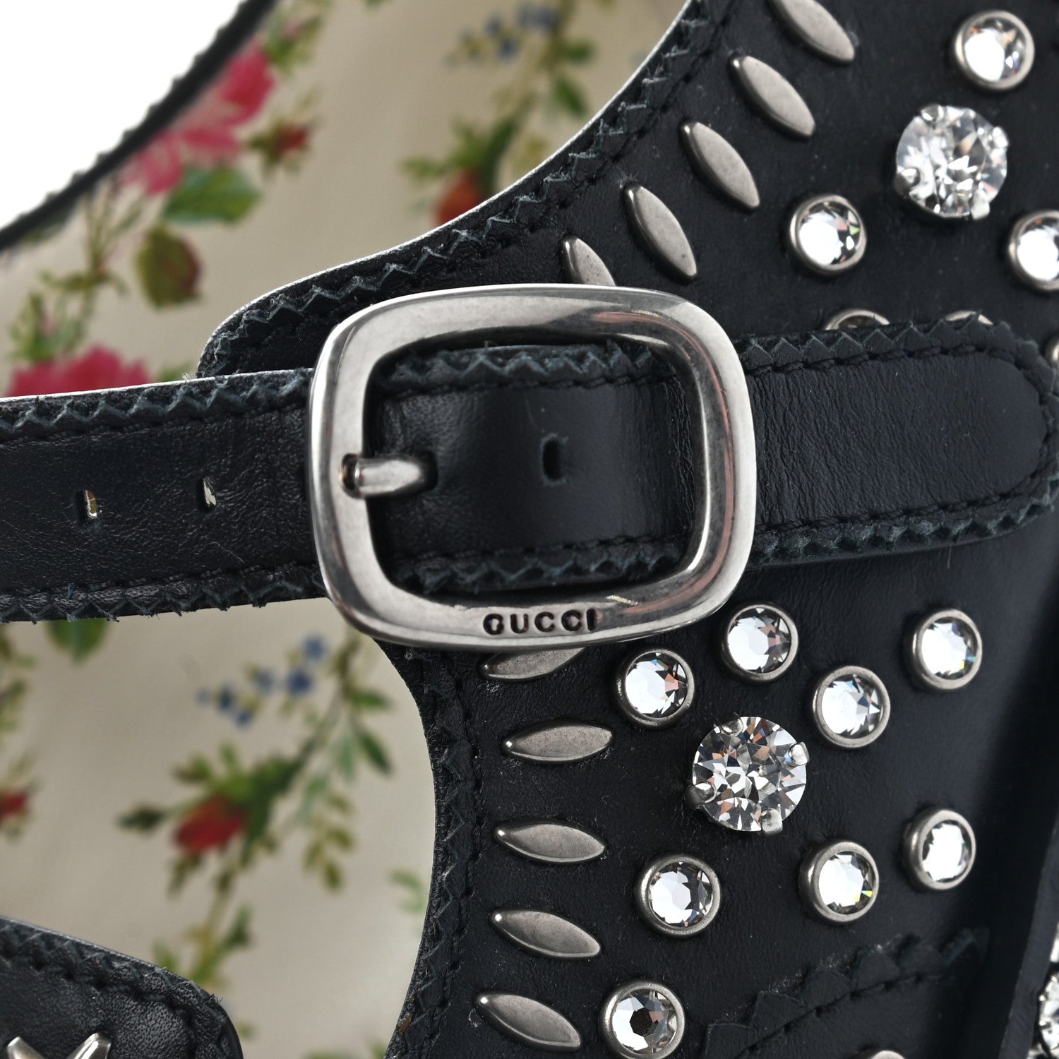 Gucci Calfskin Crystal Studded Womens Queercore Brogue Monk Strap Loafers 35.5 Black 9 of 10
