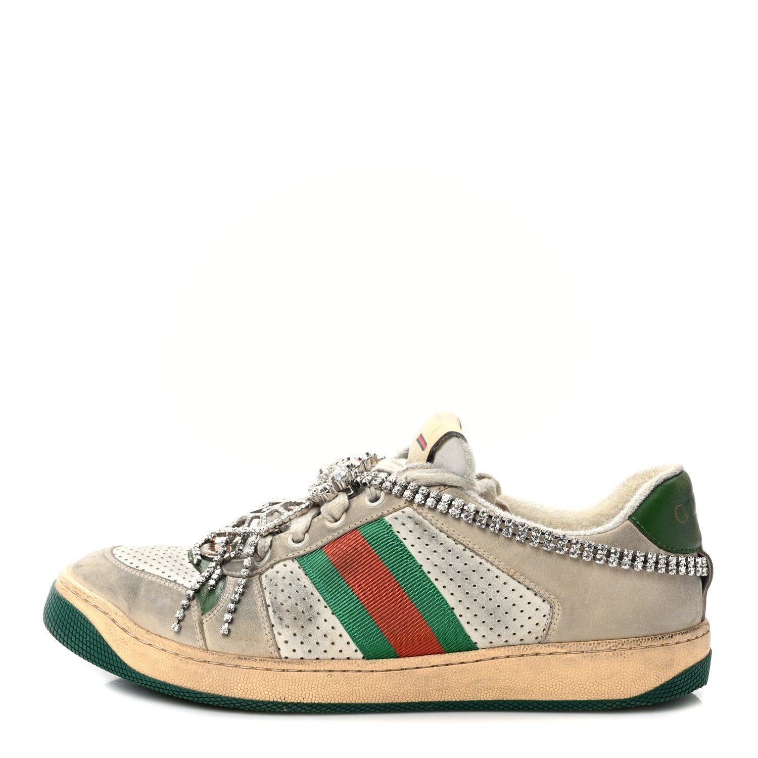 Gucci Nubuck Calfskin Web Removable Crystals Womens Screener Sneakers 40 Dusty Milk New Mystic White 1 of 9