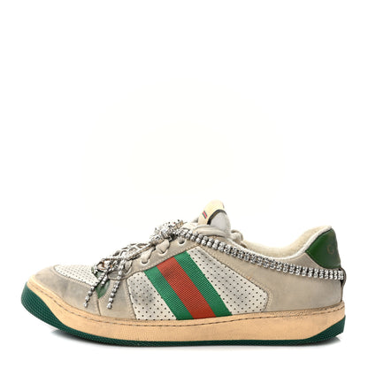 Gucci Nubuck Calfskin Web Removable Crystals Womens Screener Sneakers 40 Dusty Milk New Mystic White 1 of 9