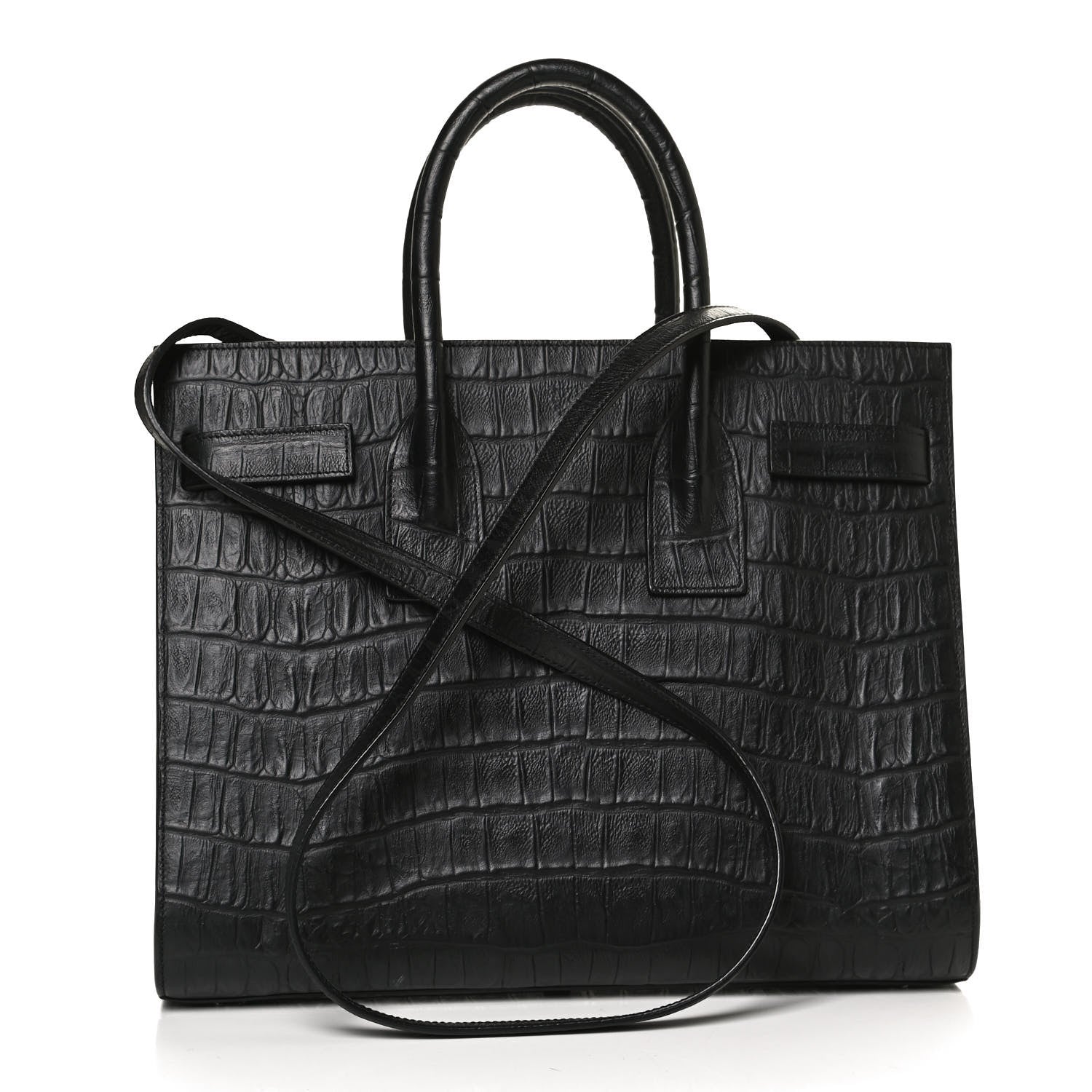 Saint Laurent Calfskin Crocodile Embossed Small Sac de Jour Black 3 of 11