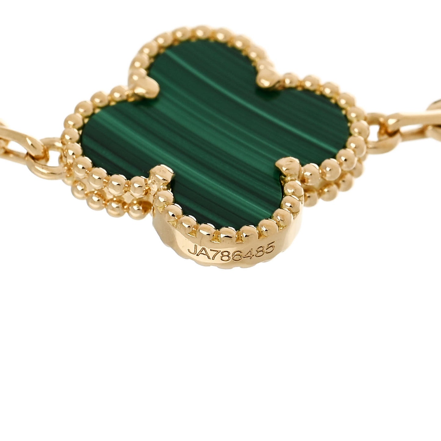 18K Yellow Gold Malachite 5 Motifs Vintage Alhambra Bracelet