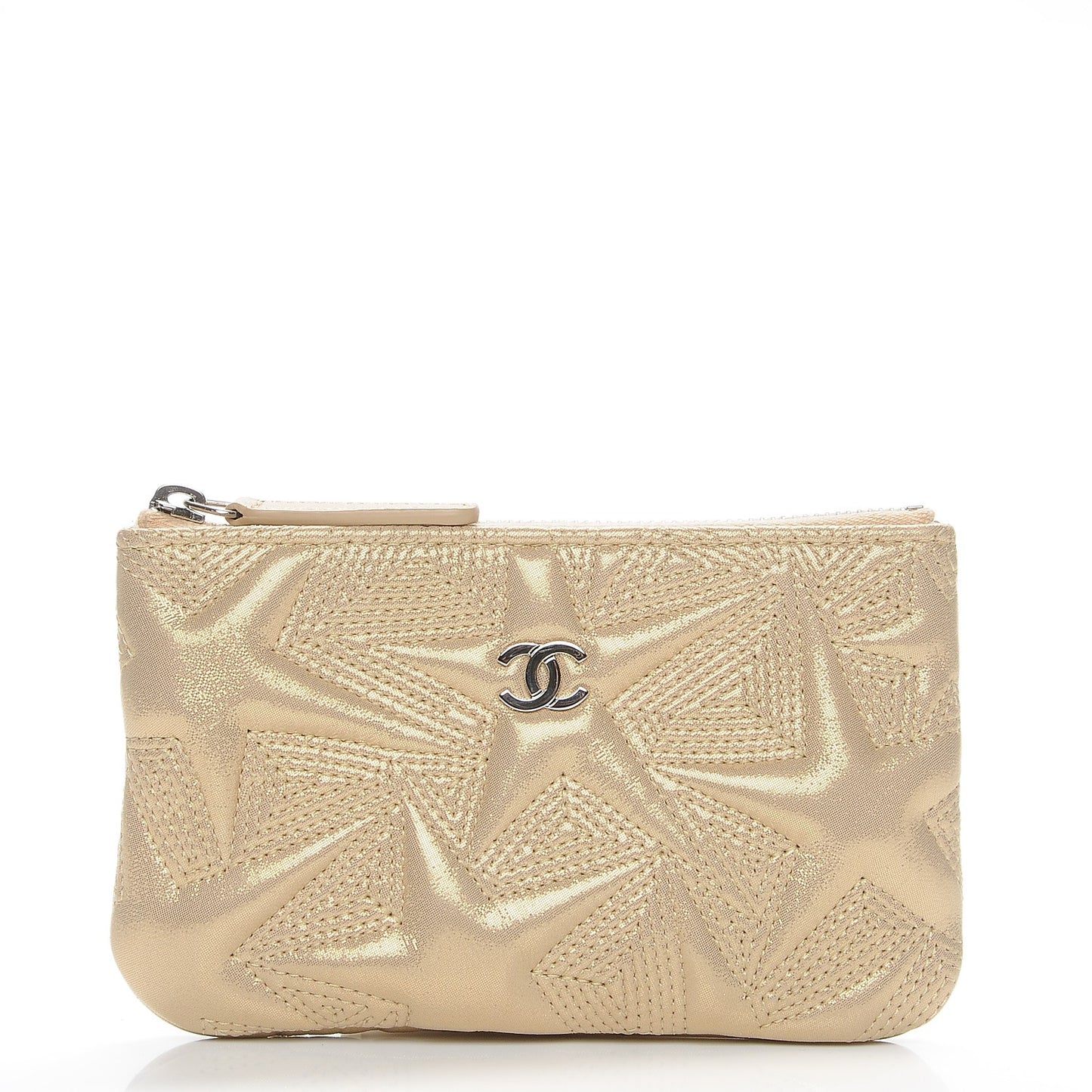 Metallic Lambskin Star Embossed Coin Purse Case Gold