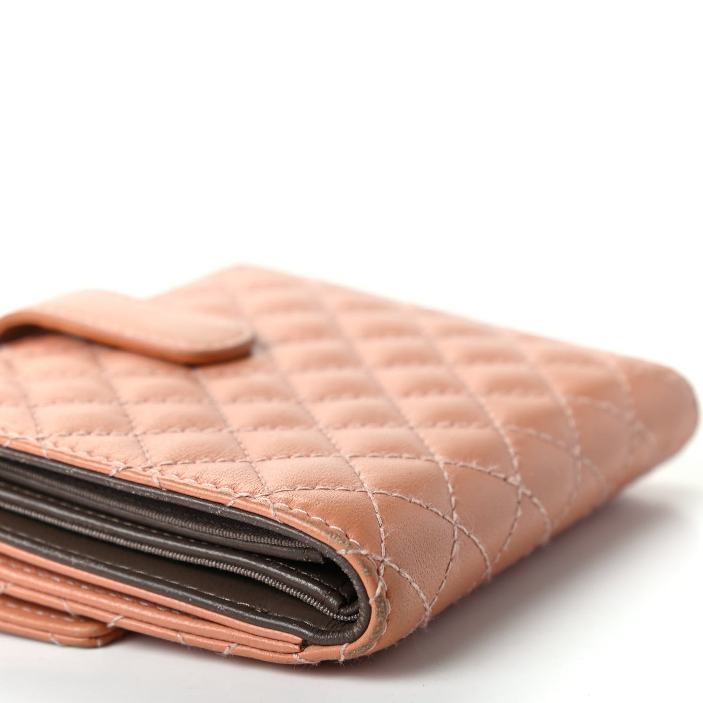 Lambskin Micro Quilted Compact French Wallet Dark Beige