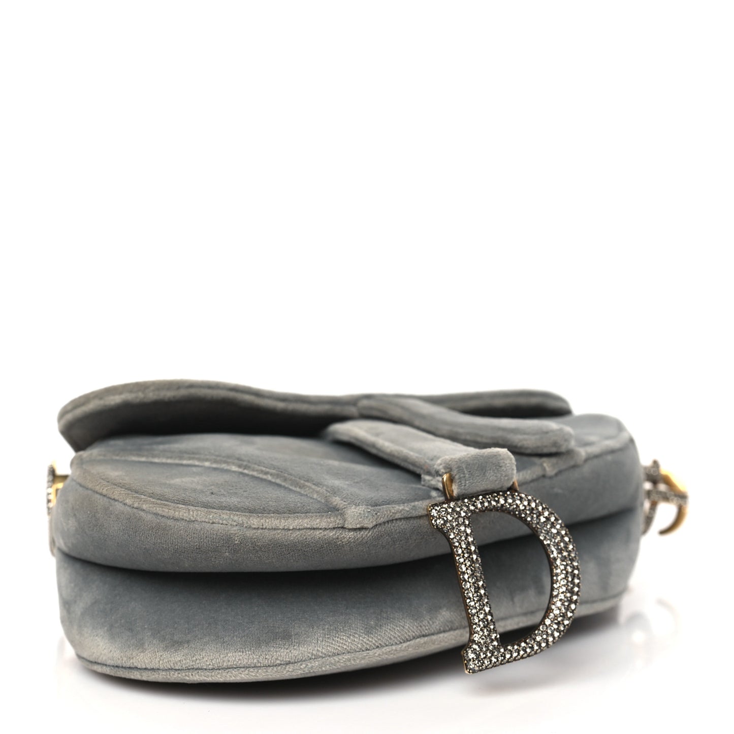 Velvet Crystal Mini Saddle Bag Grey