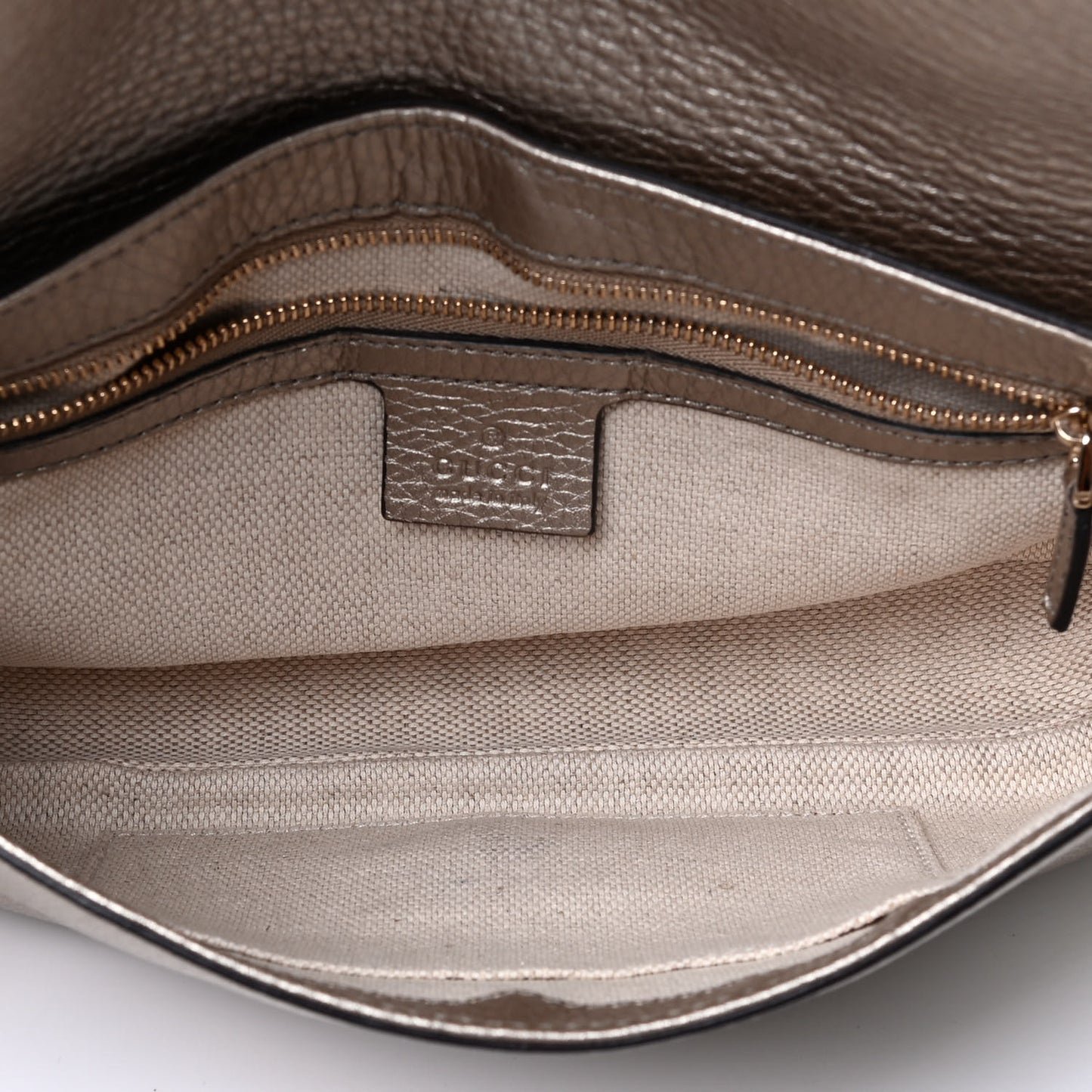 Metallic Pebbled Calfskin Medium Soho Flap Crossbody Golden Beige