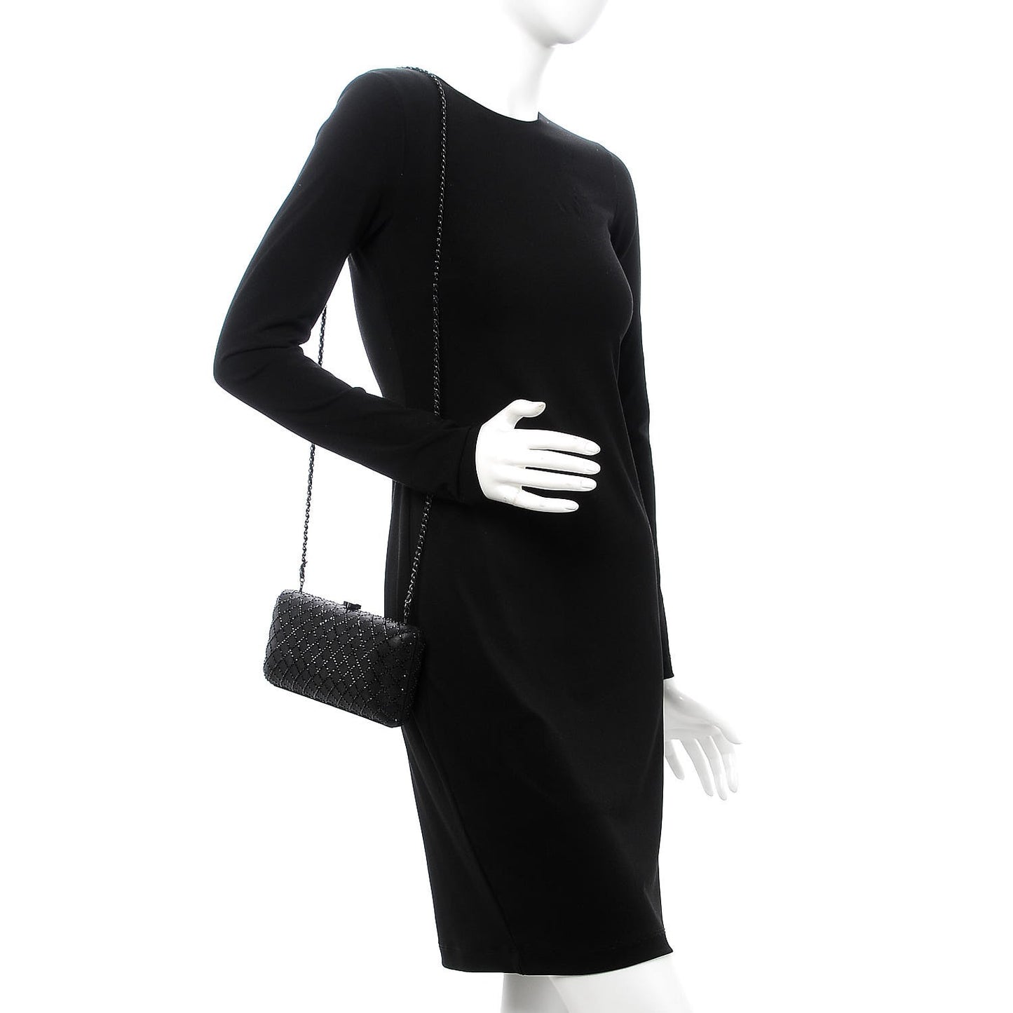 Iridescent Lambskin Crystal Quilted Clutch Black