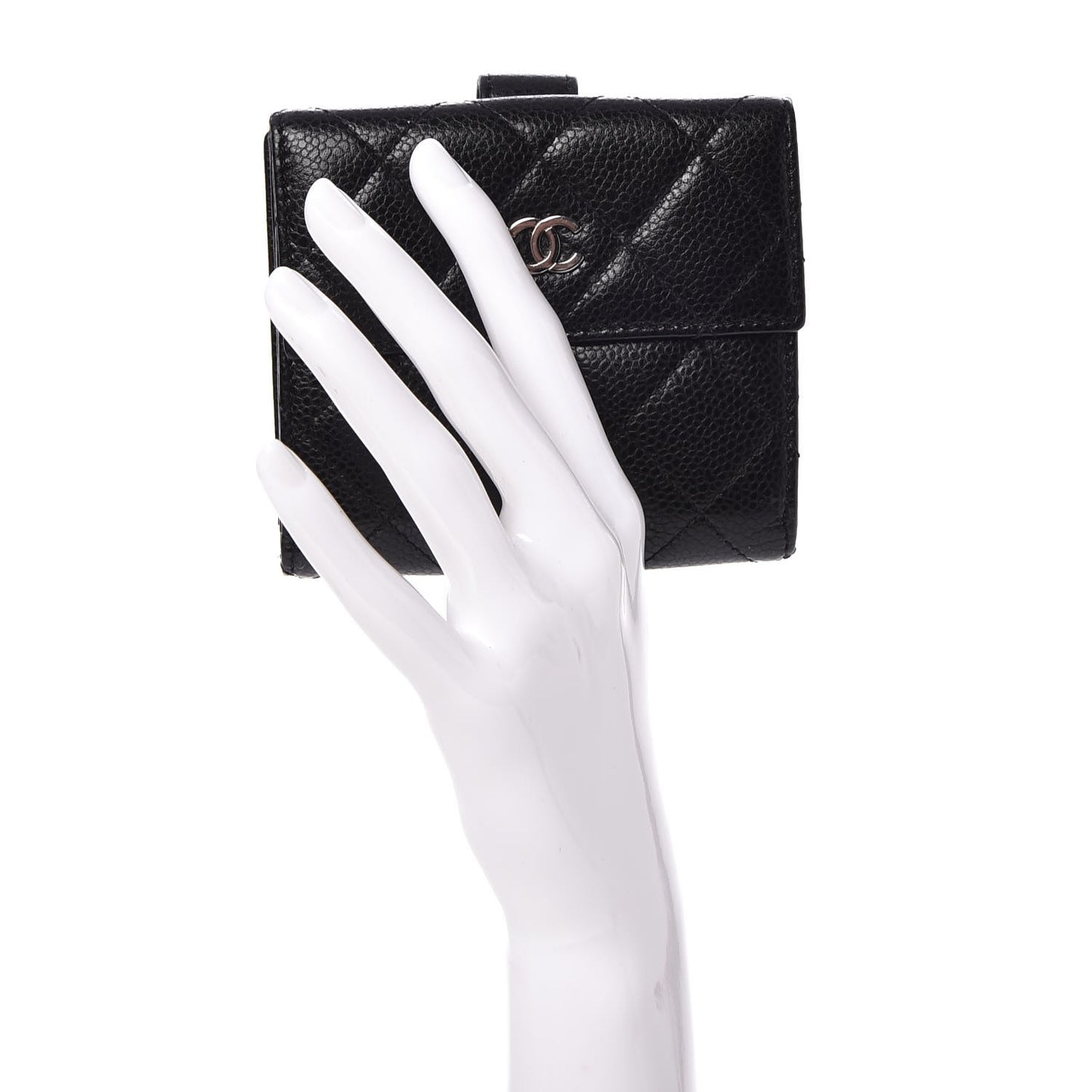 Caviar Quilted Compact French Flap Wallet Black