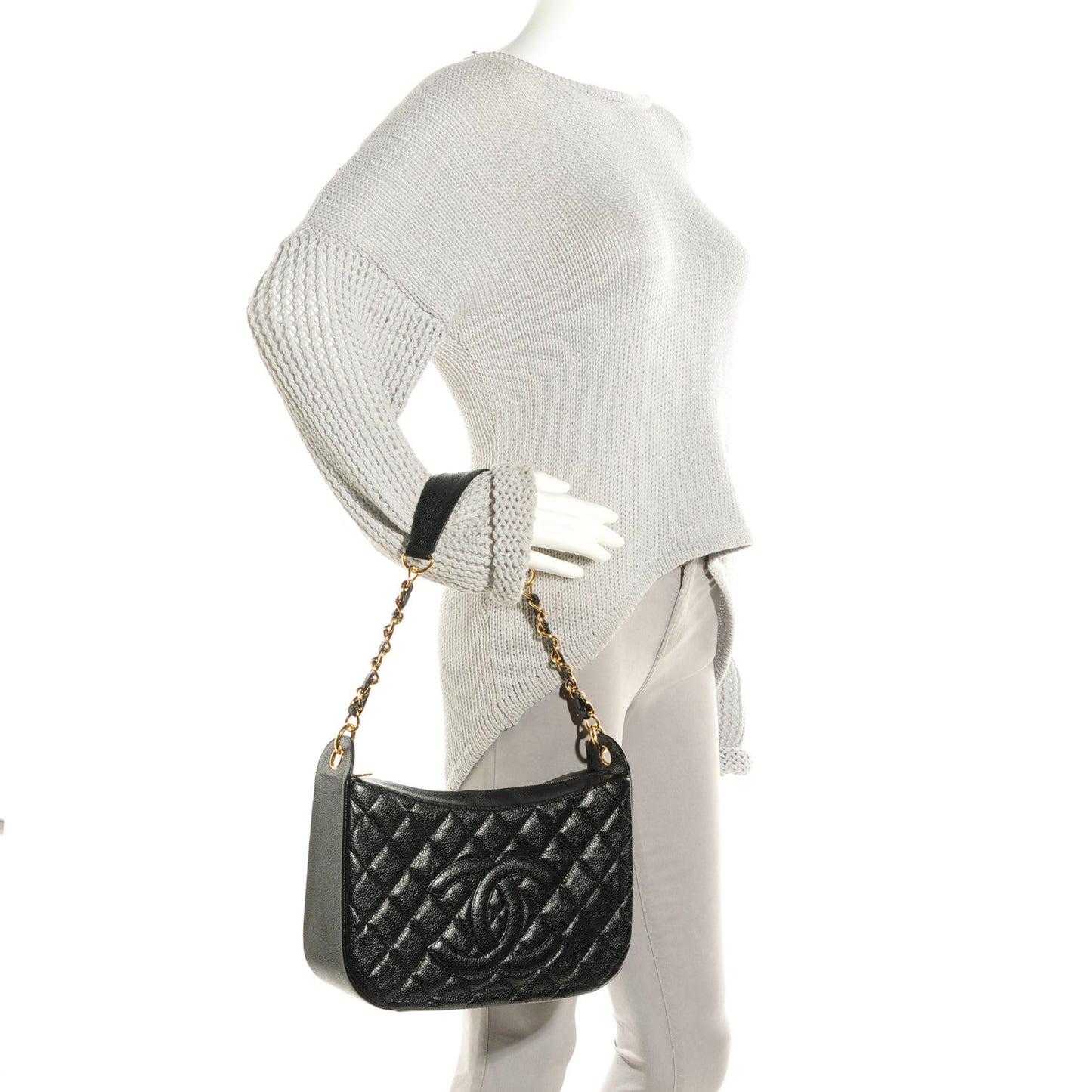 Caviar Quilted Hobo Black