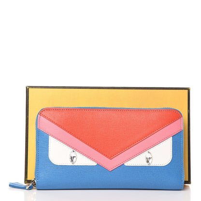 Fendi Vitello Elite Crystal Eye Monster Zip Around Wallet Royal Blue Papavero Multicolor 10 of 10