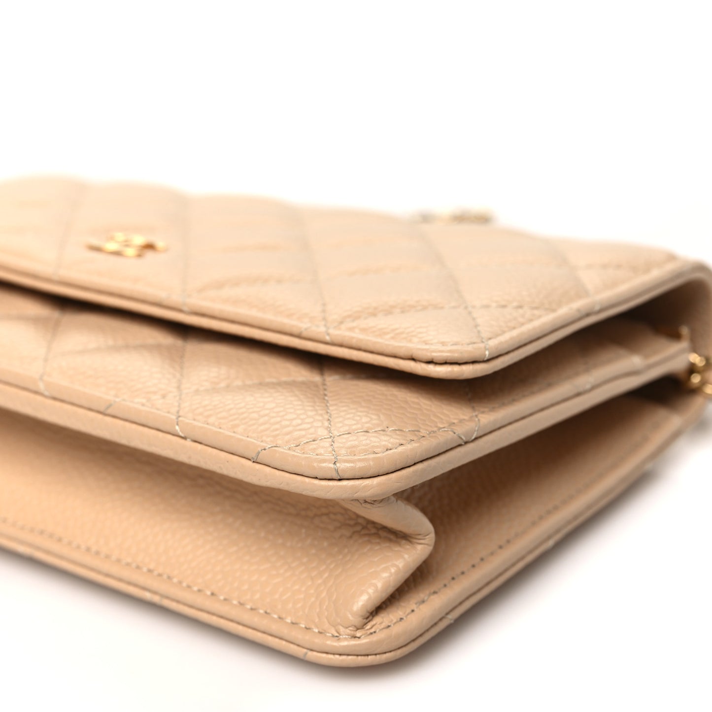 Caviar Quilted Wallet on Chain WOC Beige