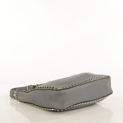 Valentino Garavani Pebbled Calfskin Large Rockstud Flip-Lock Messenger Bag Grigio Perla 4 of 9