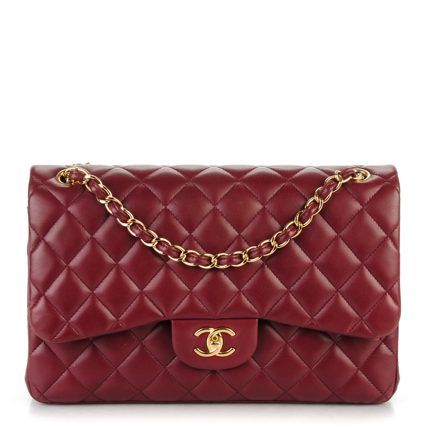Lambskin Quilted Jumbo Double Flap Dark Red
