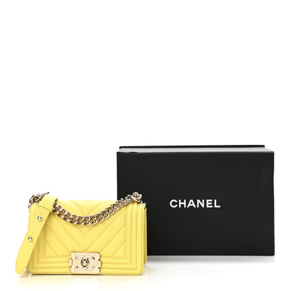 Chanel Caviar Chevron Quilted Small Boy Flap Yellow 11 of 11