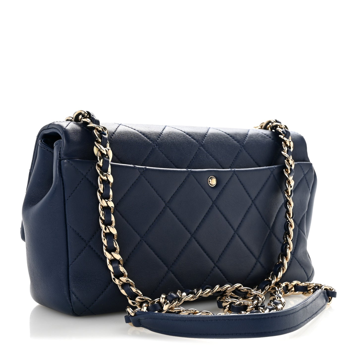 Lambskin Quilted Resin Bi-Color Chain Flap Bag Navy