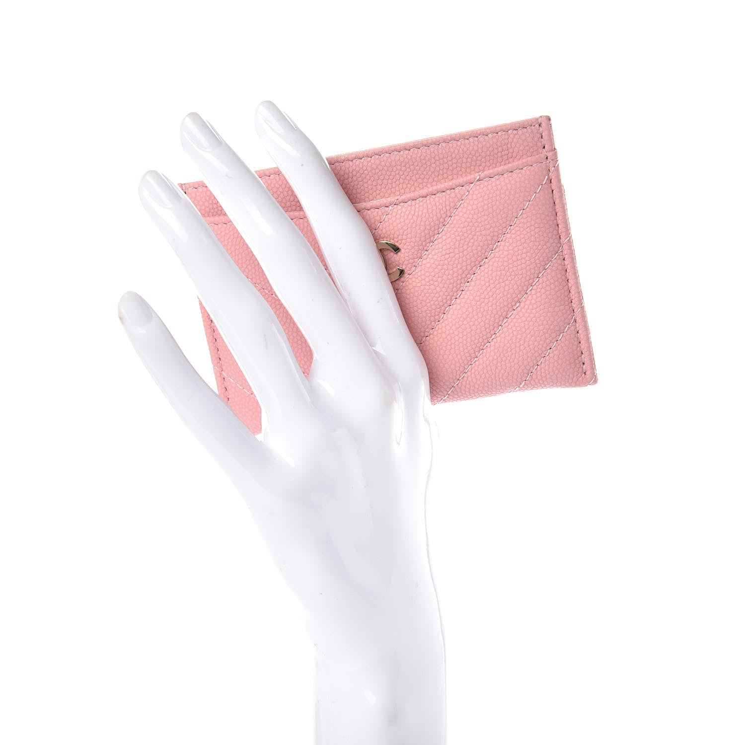 Chanel Caviar Chevron Quilted Card Holder Wallet Pink 2 of 8