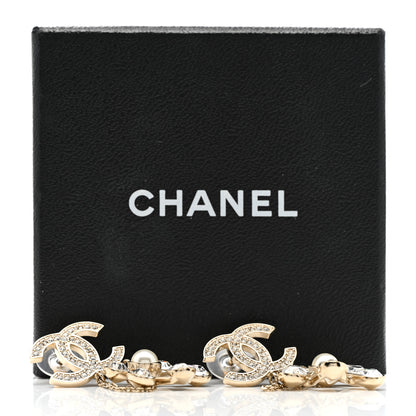 Chanel Pearl Crystal CC Drop Earrings Light Gold 5 of 5