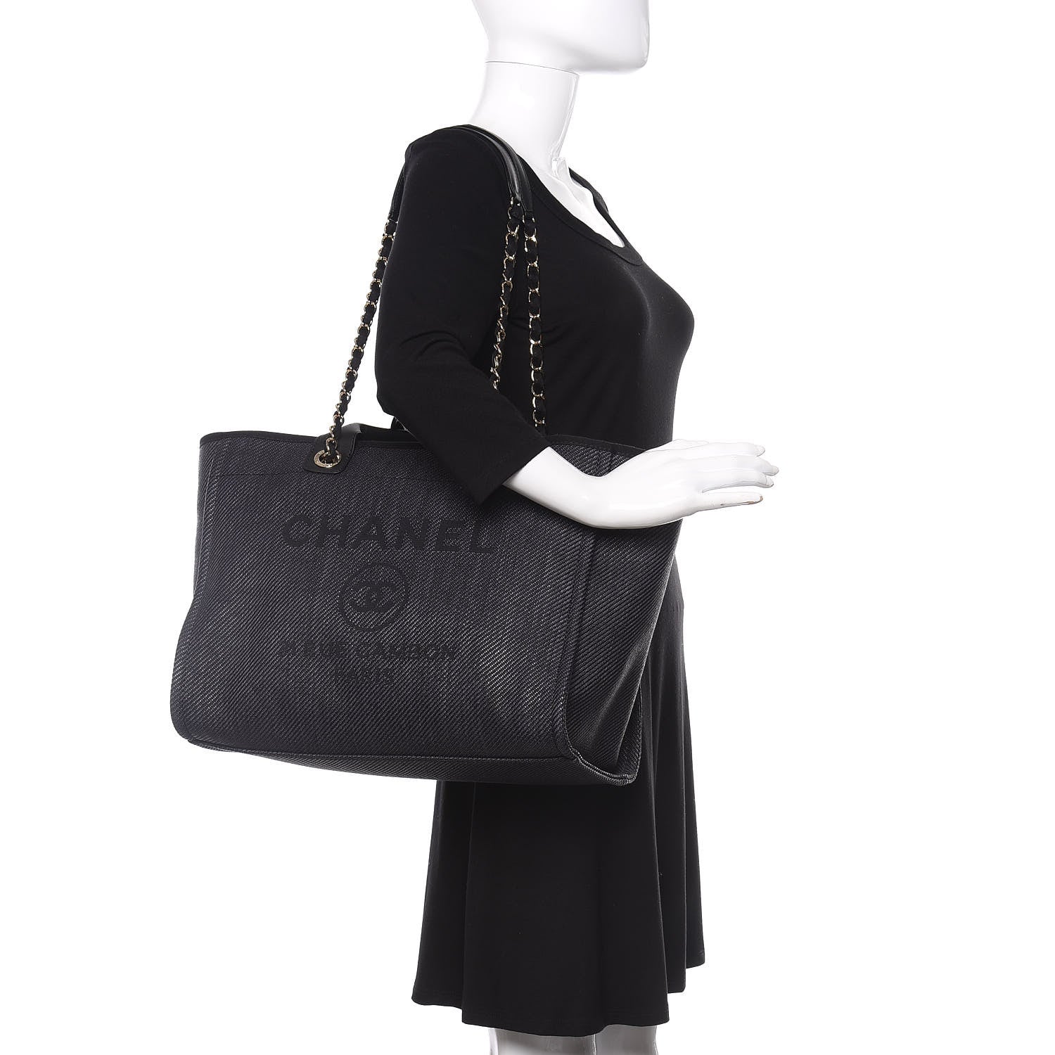 Chanel Mixed Fibers Calfskin Medium Deauville Tote Black 2 of 10