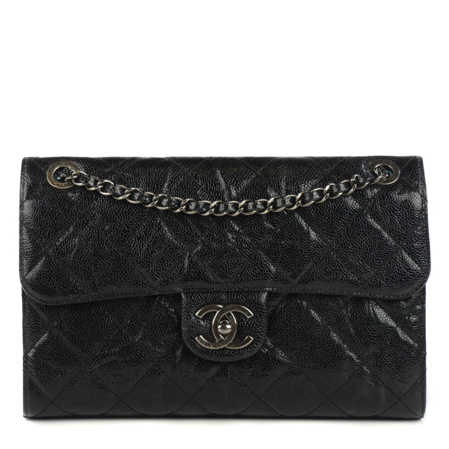 Crumpled Grained Calfskin Medium CC Crave Flap Black