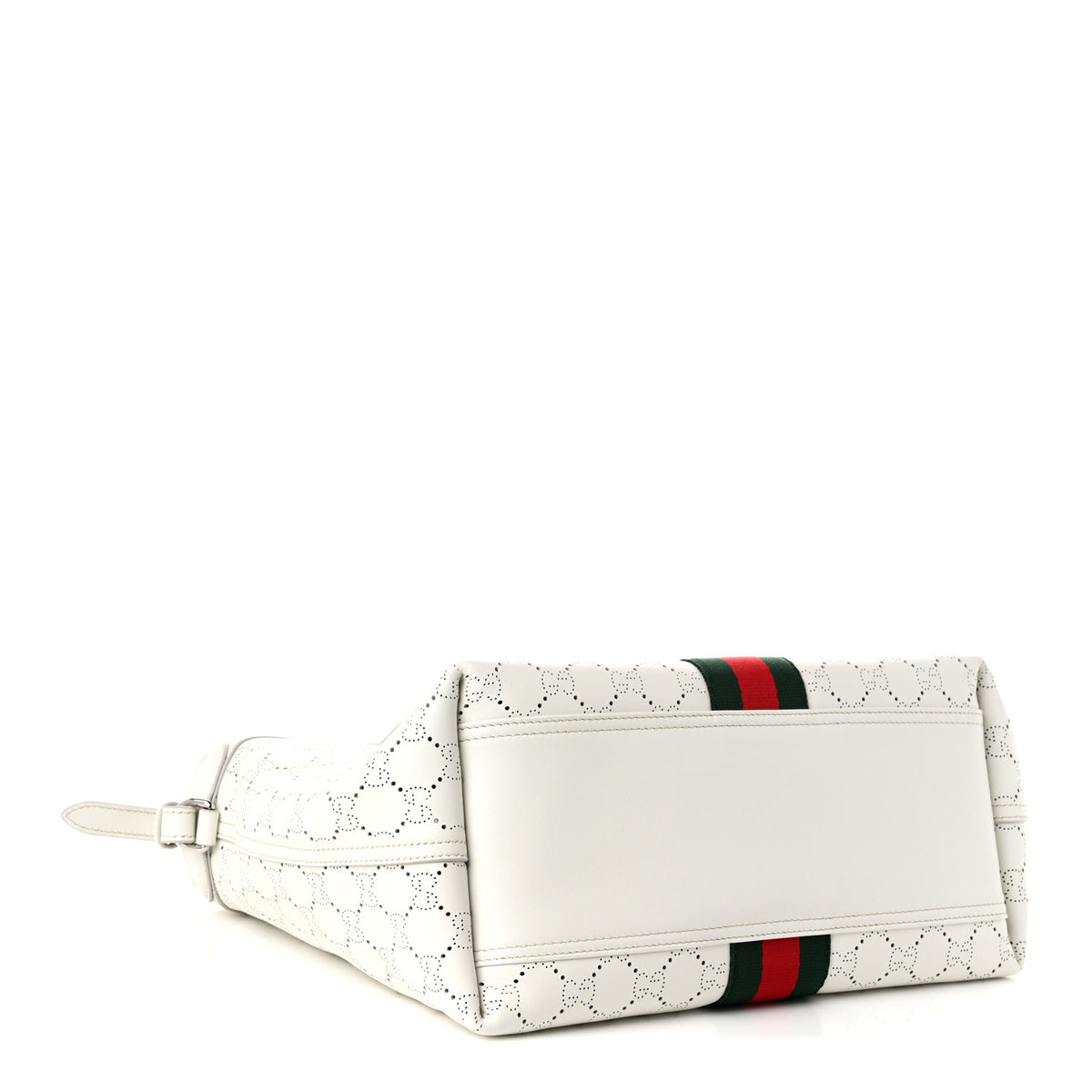 Gucci Calfskin Perforated GG Web Small Giglio Tote White 5 of 10