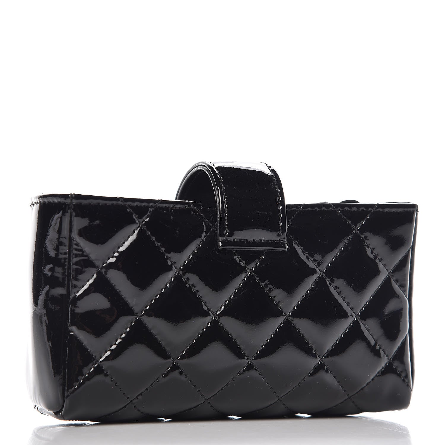 Chanel Patent Quilted Mini Phone Holder Clutch Black 3 of 7