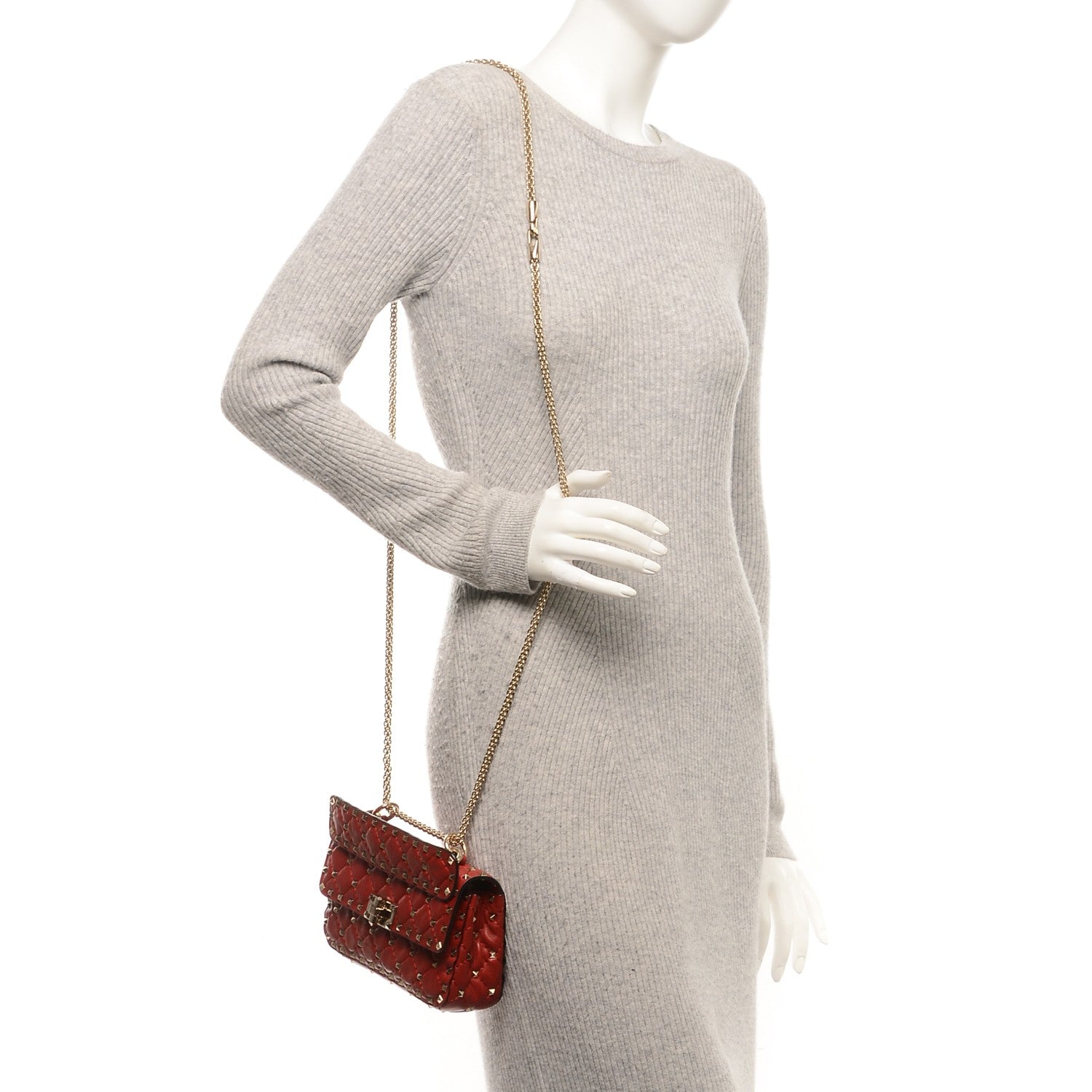Valentino Garavani Lambskin Small Rockstud Spike Shoulder Bag Red 2 of 6