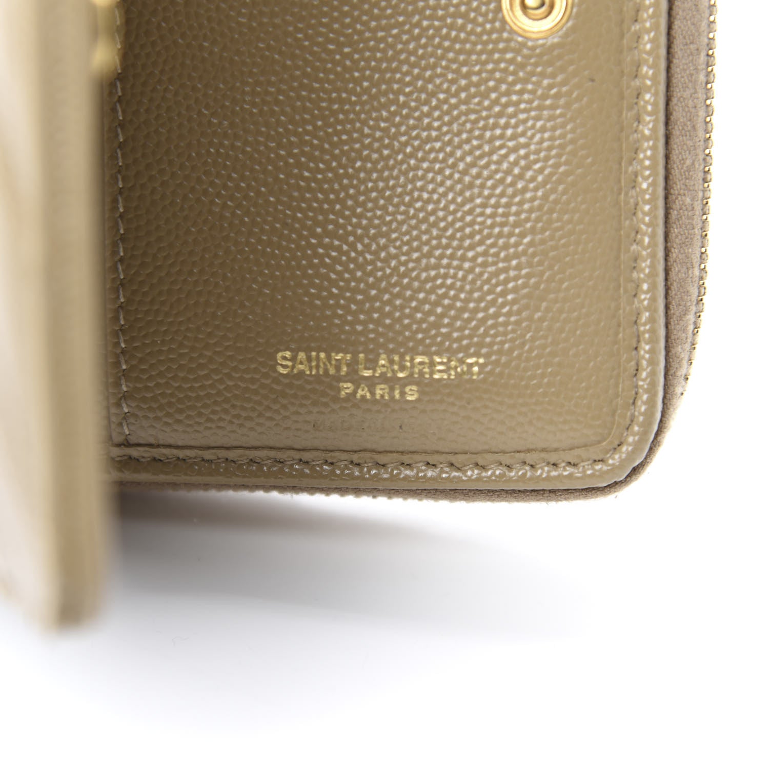 Saint Laurent Grain De Poudre Matelasse Chevron Monogram Compact Zip Around Wallet Dark Latte 8 of 10