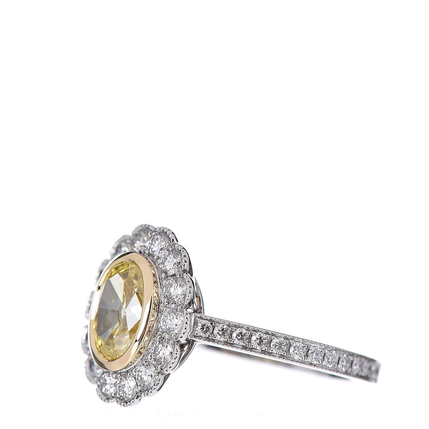 Platinum 18K Yellow Gold Fancy Yellow Diamond Enchant Oval Engagement Ring 45 3.25